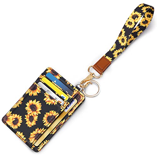 Coco Rossi Slim Front Pocket Wallet RFID ID Card Holder Cute Small Wallet with Wrist Lanyards Key Chain Holder for Women,Sunflower - Image 1