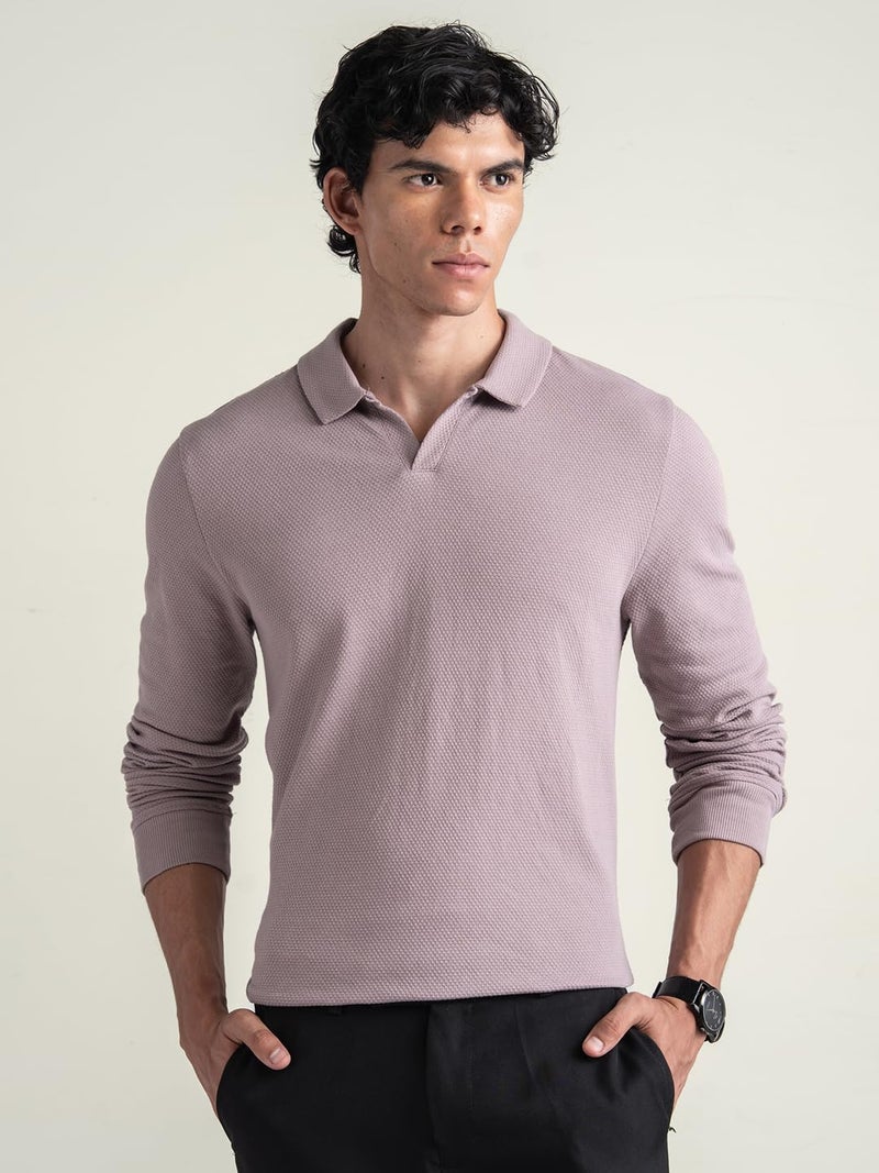 DAMENSCH Statement Waffle Johnny Collar Full Sleeve Polo with Premium Cotton Blend, Waffle Texture, Colours by High-IQ Dyes Heavy Weight Fabric T-Shirt for Men - Lavender Dust - 2XL - Image 5