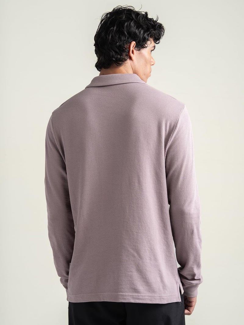DAMENSCH Statement Waffle Johnny Collar Full Sleeve Polo with Premium Cotton Blend, Waffle Texture, Colours by High-IQ Dyes Heavy Weight Fabric T-Shirt for Men - Lavender Dust - 2XL - Image 3