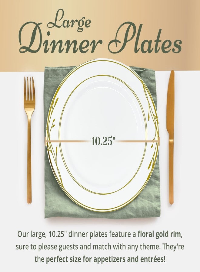 Reli. Disposable Plastic Plates, White & Gold Rim (110 Pcs, 10.25") | Hard Plastic Dinner Plate | Elegant, Heavy Duty Disposable Round Platters for Party, Wedding, Event, Christmas (Gold Trim) - Image 3