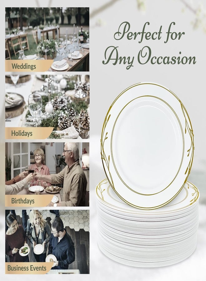 Reli. Disposable Plastic Plates, White & Gold Rim (110 Pcs, 10.25") | Hard Plastic Dinner Plate | Elegant, Heavy Duty Disposable Round Platters for Party, Wedding, Event, Christmas (Gold Trim) - Image 5