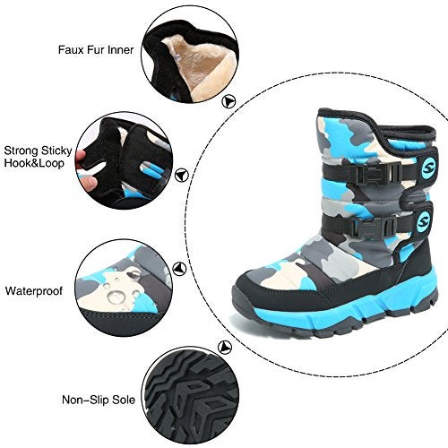 GUBARUN Boys Snow Boots Winter Waterproof Slip Resistant Cold Weather Shoes (Little Kid)-1.5M,Black/Blue - Image 2
