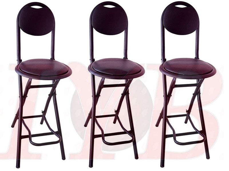IYB IYB24inch Seating Height Strong Heavy Duty Folding Stool Chair with Foot Rest Higher Height for Kitchen Office Breakfast Padded Black Set of 3 