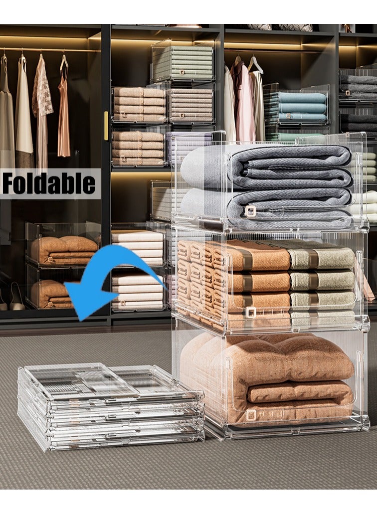 Drawer organizer transparent stackable plastic storage basket foldable closet organizer storage bins drawer shelf storage container for wardrobe cupboard office kitchen bathroom (Middle) - Image 4