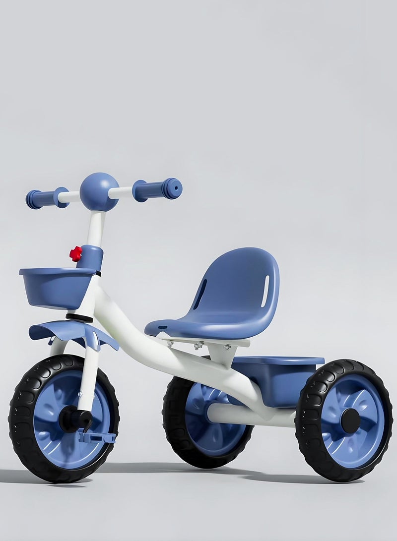 بيبي دراجة ثلاثية العجلات للأطفال، دراجة أطفال بمسند ظهر مرتفع، وسلة تخزين أمامية وخلفية | دراجة أطفال | دراجة ثلاثية العجلات للأطفال من سنتين إلى خمس سنوات، أولاد وبنات، لون أزرق - Image 1