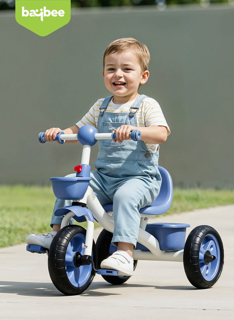 بيبي دراجة ثلاثية العجلات للأطفال، دراجة أطفال بمسند ظهر مرتفع، وسلة تخزين أمامية وخلفية | دراجة أطفال | دراجة ثلاثية العجلات للأطفال من سنتين إلى خمس سنوات، أولاد وبنات، لون أزرق - Image 2