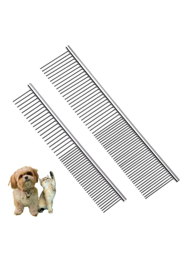 2PCS Dog and Cat Brush, Stainless Steel Dog Grooming Comb Kit, Detangler Deshedding Brush for Long Haired Dogs＆Cats, Dog Tangles Metal Comb＆Knots Hair Remover for Dog＆Cat Undercoat 6.4" 7.5 - Image 1