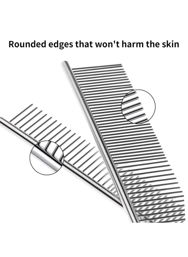 2PCS Dog and Cat Brush, Stainless Steel Dog Grooming Comb Kit, Detangler Deshedding Brush for Long Haired Dogs＆Cats, Dog Tangles Metal Comb＆Knots Hair Remover for Dog＆Cat Undercoat 6.4" 7.5 - Image 5