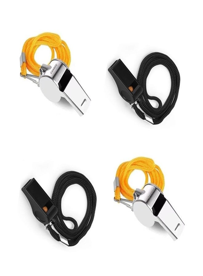 Canbee مجموعة صافرات الحكام من كانبي، مصنوعة من الفولاذ والبلاستيك، مكونة من 4 صافرات عالية الصوت، متعددة الاستخدامات في الألعاب الرياضية (2 من الفولاذ، 2 من البلاستيك). - Image 1