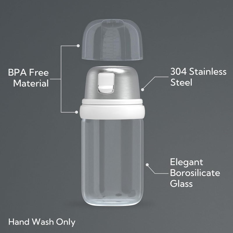 KITCHENDAO Glass Sugar Dispenser with Side Pour Spout, Built-in Lid to Slow Down Dampness with Mearsuring Marks, Elegant Borosilicate Glass Sugar Shaker, BPA Free,12oz (White) - Image 5