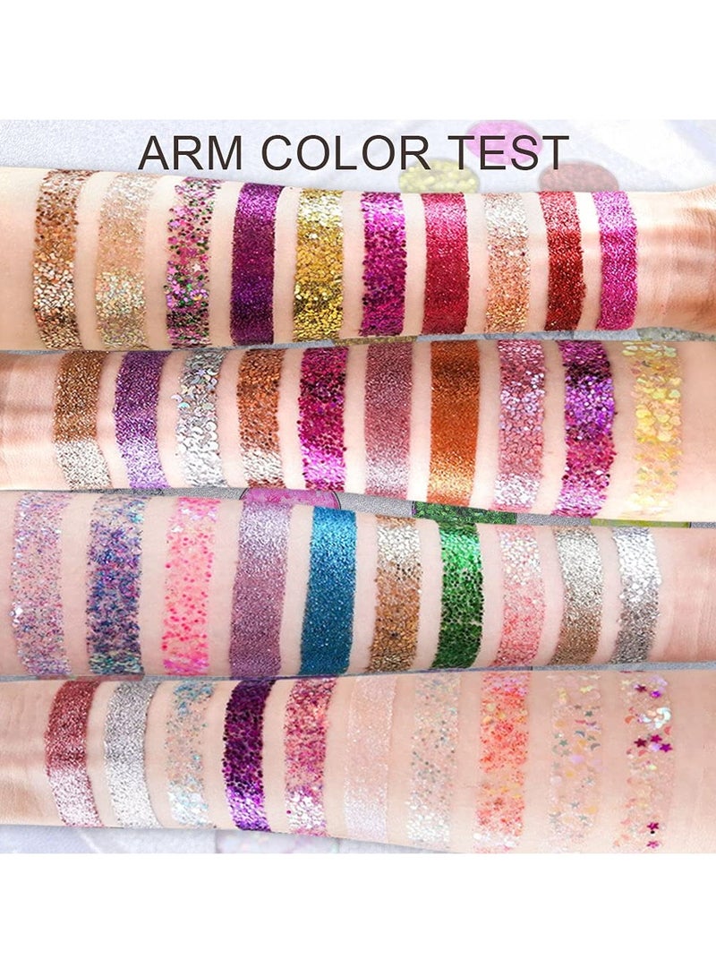 Generic Glitter Eyeshadow, 40 Colors Sparkle Palette Glue Pallete Eyeshadow Face Paint Glitter, White Silver Colorful Sparkly Eye Makeup Pallet Palettes Gel for Women  - Image 4