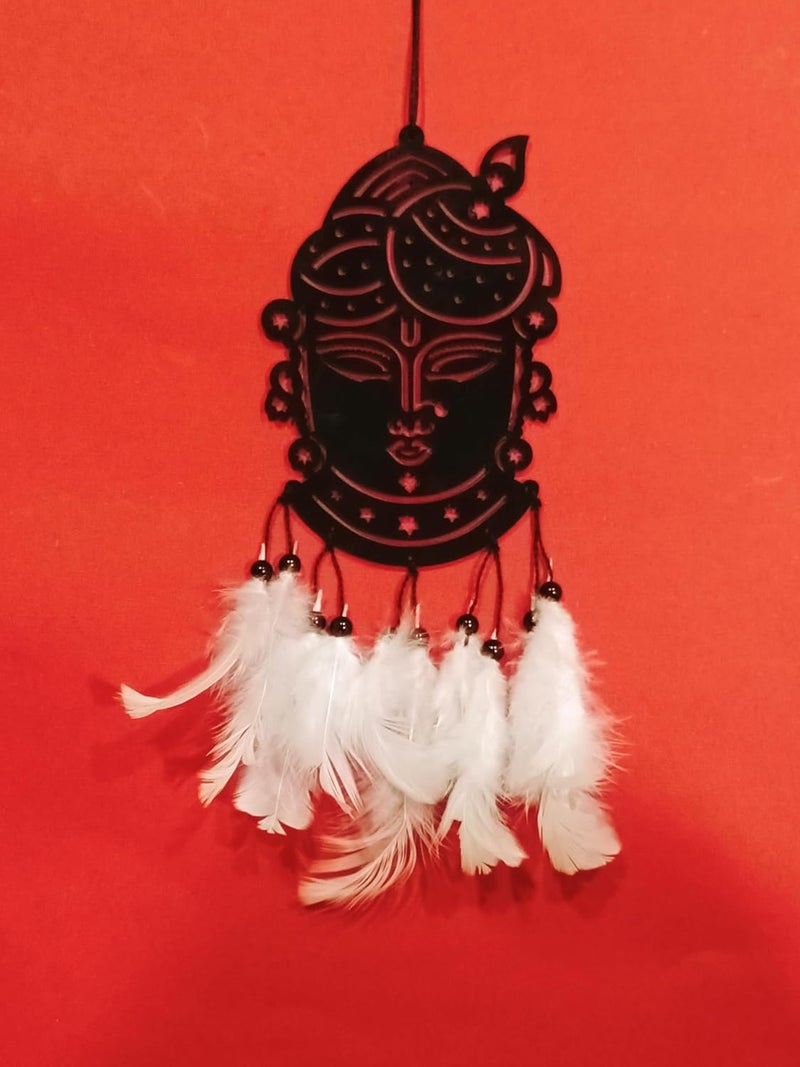 Rukshv Decorative Car Rearview Mirror Hanging with Feathers, Acrylic Spiritual Accessory for Home, Car, Office Interior Decor (Krishna Face) - Image 4