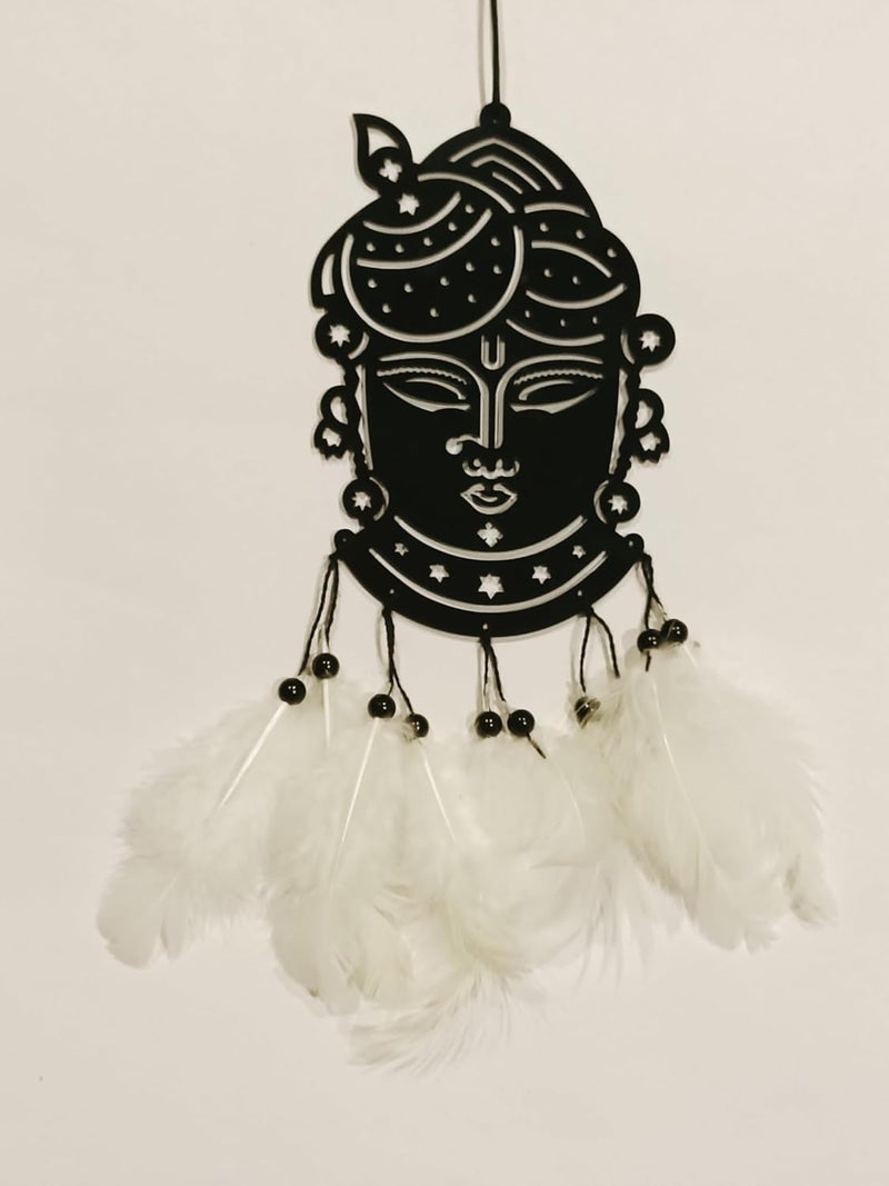 Rukshv Decorative Car Rearview Mirror Hanging with Feathers, Acrylic Spiritual Accessory for Home, Car, Office Interior Decor (Krishna Face) - Image 1