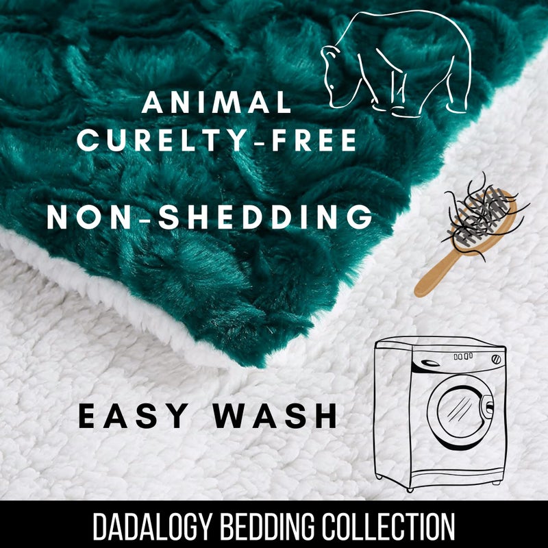 DaDa Bedding Lavish Emerald Teal Green Faux Fur Fuzzy Throw Blanket - Mermaid Scales Design White Sherpa Backside - Soft Warm Plush Bright Vibrant Jewel Tones Embossed for Bed/Couch - 50" x 60" - Image 4