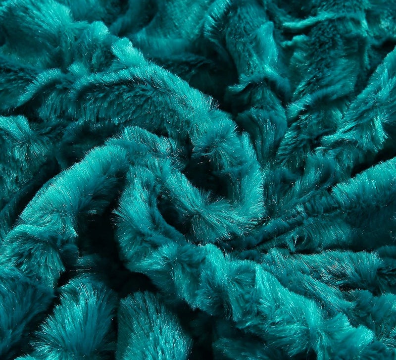 DaDa Bedding Lavish Emerald Teal Green Faux Fur Fuzzy Throw Blanket - Mermaid Scales Design White Sherpa Backside - Soft Warm Plush Bright Vibrant Jewel Tones Embossed for Bed/Couch - 50" x 60" - Image 5