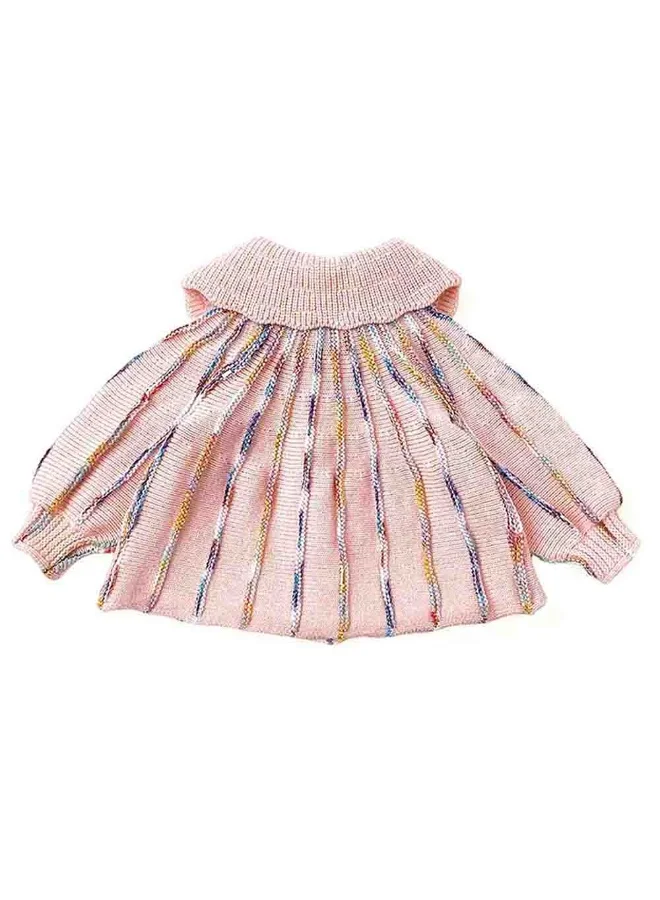 LITTLE SURPRISE BOX Oversized Flaired Peach Tulips Knitted Warmer Cardigan with matching Hairclip