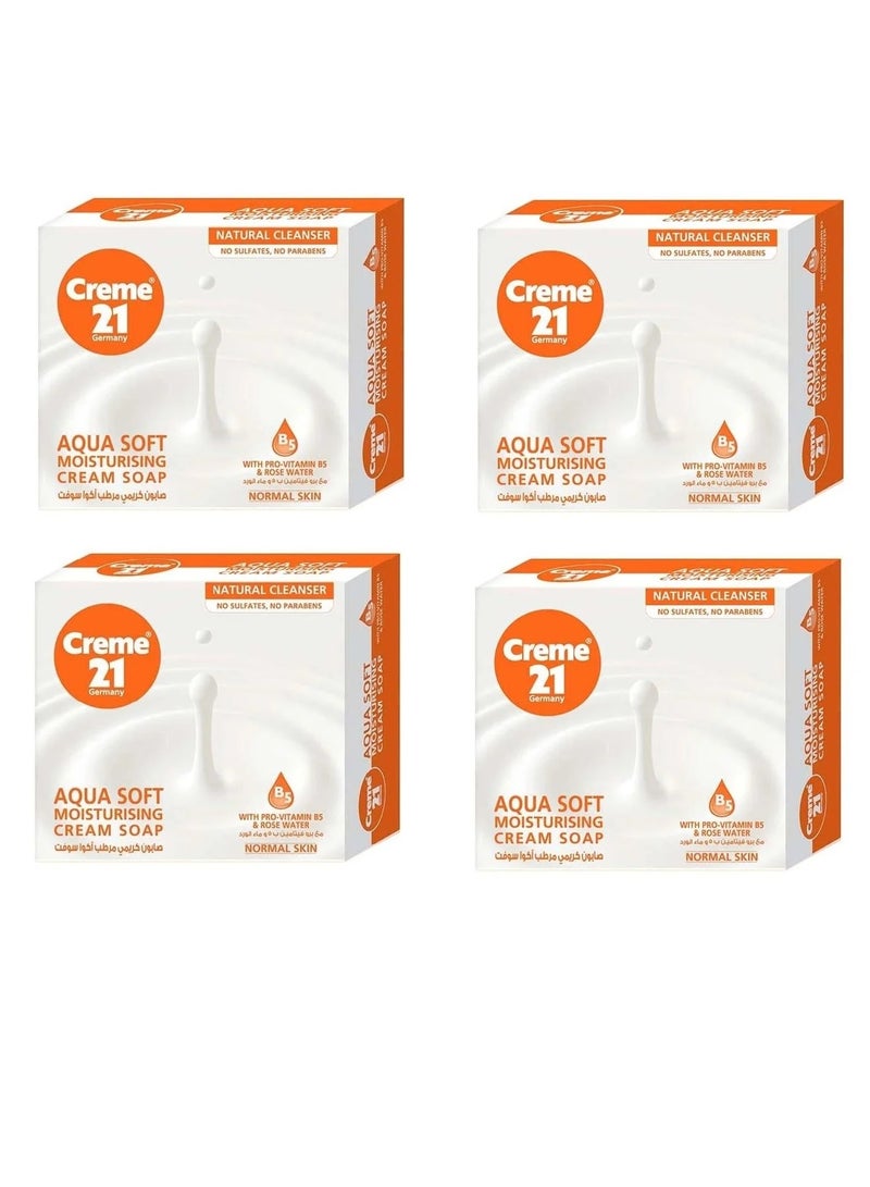 كريم 21 4 قطع من  كريم 21 صابون كريمي مرطب أكوا سوفت - 125 جم - Image 1