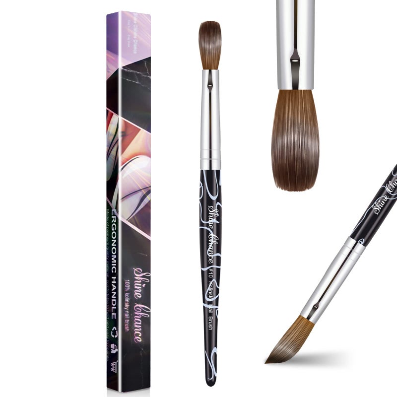 Shine Chance Acrylic Nail Art Brush Size 10, 100% Pure Kolinsky Hair Oval for Application, Professional Extension Manicure Tool Striping Drawing Pen DIY Home Salon, Black, 1.0 Count - Image 1
