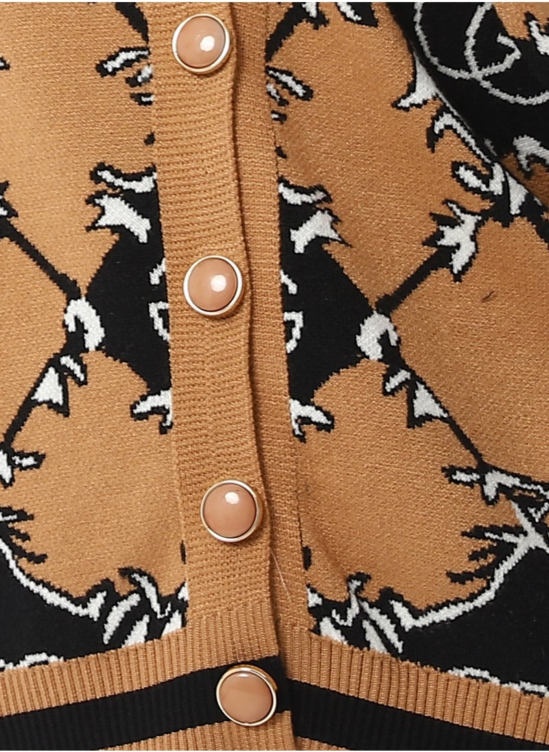 Andora Multi-Kniited Pattern Pullover_Cafe  - Image 5