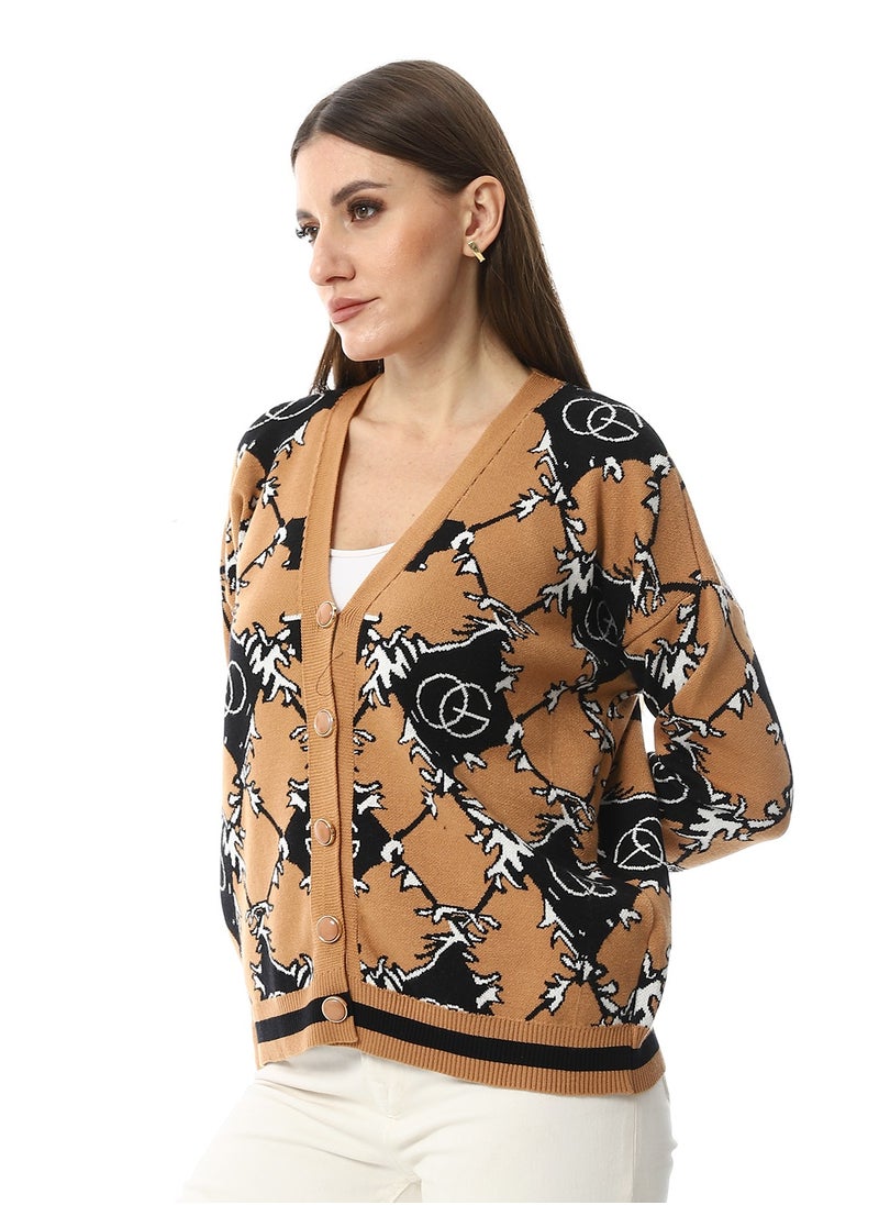 Andora Multi-Kniited Pattern Pullover_Cafe  - Image 2