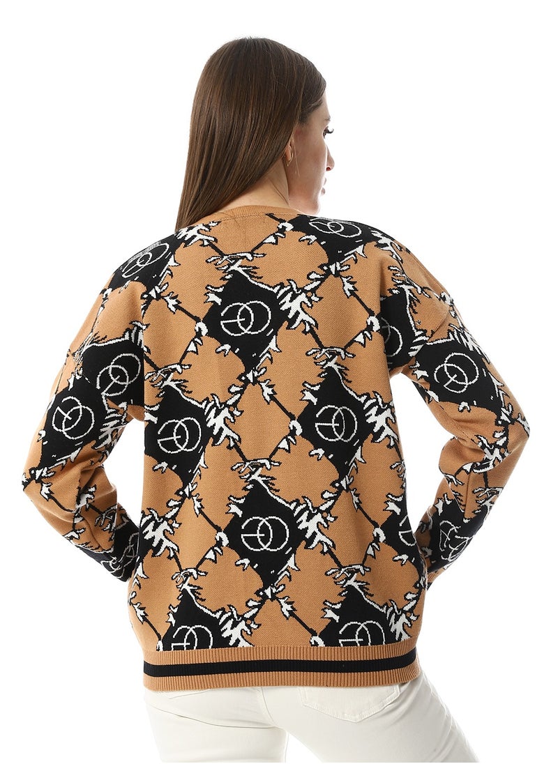 Andora Multi-Kniited Pattern Pullover_Cafe  - Image 3