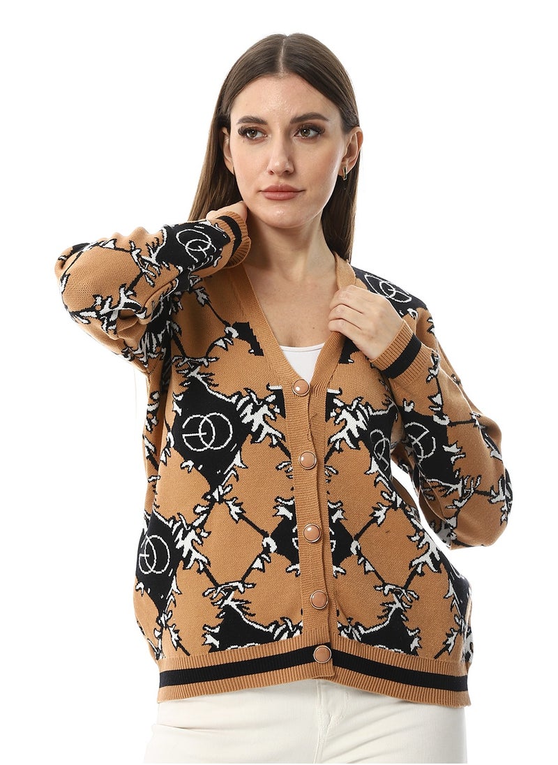 Andora Multi-Kniited Pattern Pullover_Cafe  - Image 1