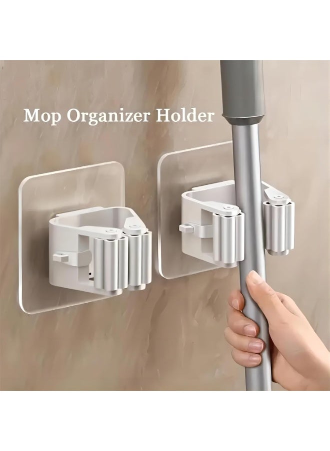 4Pcs Broom Holder Mop Hanger Wall Mount Hook Plastic Easy Install No-Drill Strong Adhesive Organizer - Image 3