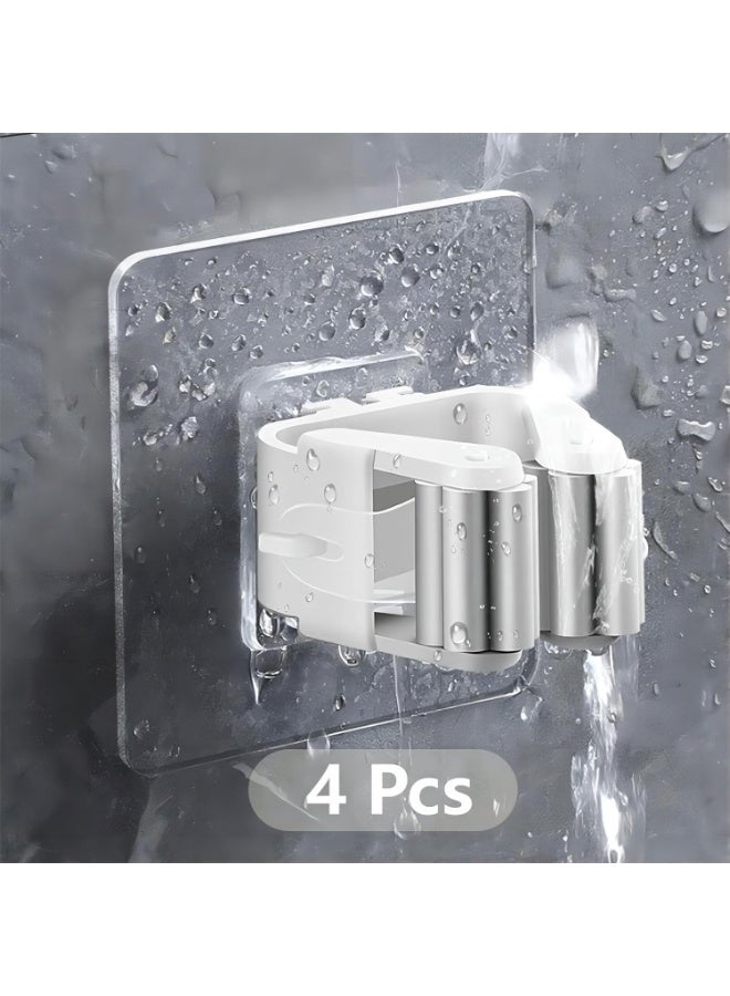 4Pcs Broom Holder Mop Hanger Wall Mount Hook Plastic Easy Install No-Drill Strong Adhesive Organizer - Image 2