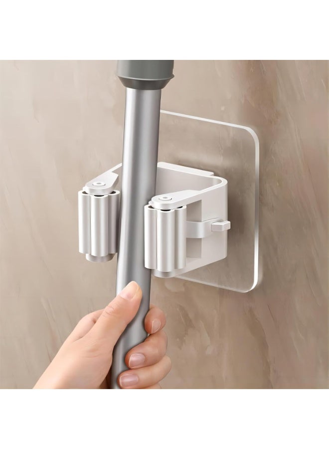 4Pcs Broom Holder Mop Hanger Wall Mount Hook Plastic Easy Install No-Drill Strong Adhesive Organizer - Image 1