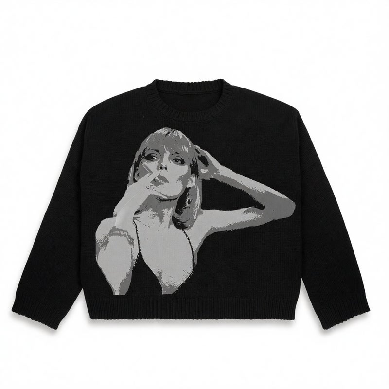 Round Neck Pullover Jacquard Knit Sweater Long Sleeve Loose Top - Image 2