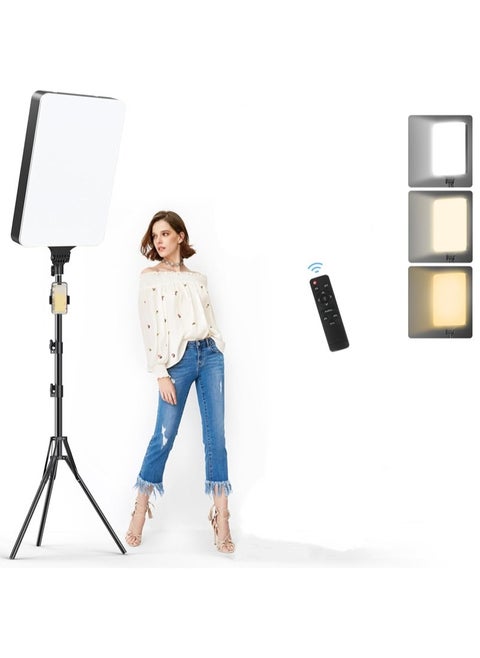 طقم إضاءة فيديو LED مقاس 24 بوصة، إضاءة استوديو تصوير فوتوغرافي 3000K-7000K بقوة 95 واط مع حامل ثلاثي القوائم وحامل هاتف لتسجيل الفيديو وبث الألعاب