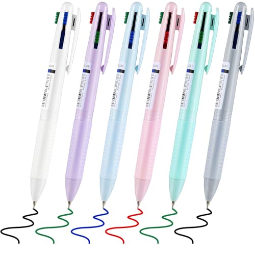 Zonon 6 Pieces Multicolor Ballpoint Pen, 4-in-1 Colored Ballpoint Pen Smooth Retractable Ballpoint Pens 4 Color Pen in One for School Students Classroom Supplies Planner Journaling, Assorted Ink 0.5 mm - Image 1