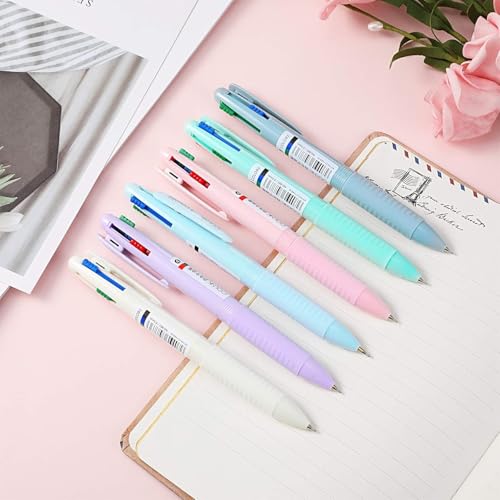 Zonon 6 Pieces Multicolor Ballpoint Pen, 4-in-1 Colored Ballpoint Pen Smooth Retractable Ballpoint Pens 4 Color Pen in One for School Students Classroom Supplies Planner Journaling, Assorted Ink 0.5 mm - Image 3