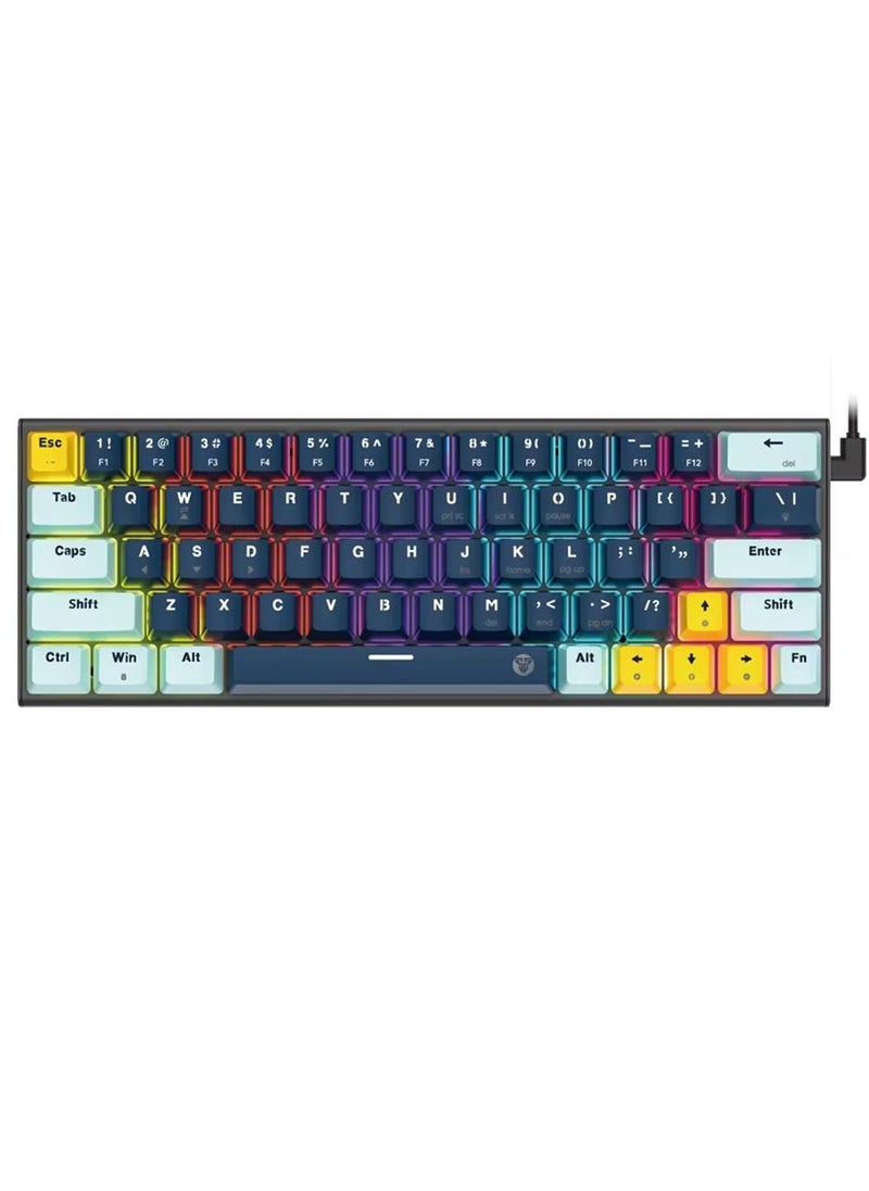FANTECH ATOM63 MK874V2 60% Gaming Mechanical Keyboard – Hot-Swap RED Switches – 17 RGB Lighting Modes – Removable Type-C cable – 63 PBT Arabic / English Keycap | Navy Blue  - Image 1