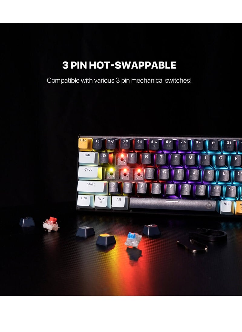 FANTECH ATOM63 MK874V2 60% Gaming Mechanical Keyboard – Hot-Swap RED Switches – 17 RGB Lighting Modes – Removable Type-C cable – 63 PBT Arabic / English Keycap | Navy Blue  - Image 3