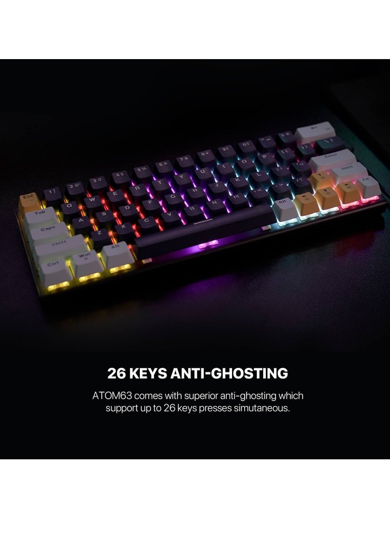 FANTECH ATOM63 MK874V2 60% Gaming Mechanical Keyboard – Hot-Swap RED Switches – 17 RGB Lighting Modes – Removable Type-C cable – 63 PBT Arabic / English Keycap | Navy Blue  - Image 4