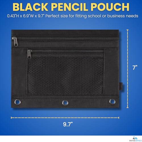 1InTheOffice Pencil Pouch 3 Ring, Black, Pencil Pouch For 3 Ring Binder 2 Pack (Canvas Black) - Image 2