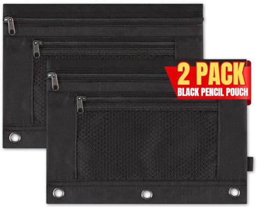 1InTheOffice Pencil Pouch 3 Ring, Black, Pencil Pouch For 3 Ring Binder 2 Pack (Canvas Black) - Image 1