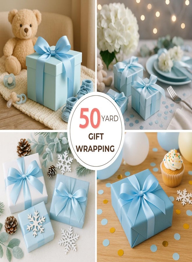 Rokateam Light Blue Ribbon 1 1/2 Inch x 50 Yards – Double Faced Baby Boy Shower Satin Ribbon for Gift Wrapping, DIY Bows & Newborn Party Decor - Image 5