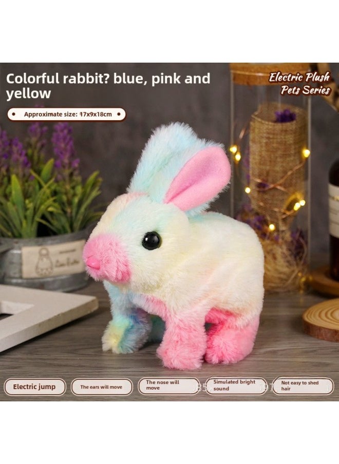Children's Simulated Teddy Rabbit Electric Pet Dog Plush Walking Barking Toy Electronic Pet Dog Toy-Color:Color Rabbit ]-Specifications:Rope Bell Charger Rechargeable Battery Screwdriver  - Image 1