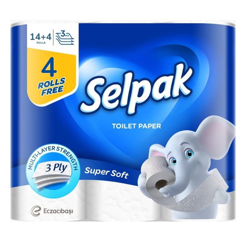 Selpak Super Soft Toilet Paper - 140 Sheets x 3 Ply, Pack of 14+4 Rolls | Cushiony soft Toilet Paper is perfect for your family's personal hygiene and health - Image 1