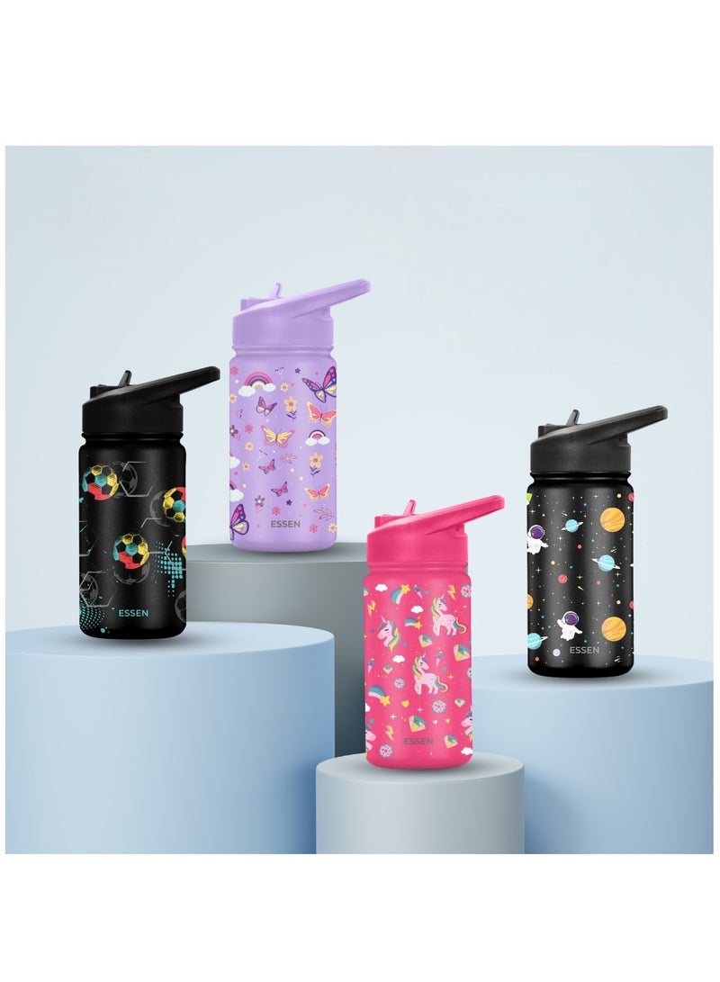 ESSEN Kids Water Bottle Stainless Steel for School Girls with Straw Vacuum Insulated Water Bottle BPA-Free Leak-Proof Baby Toddler Water Bottle Double Walled Bottle for Kids – 414 ml / 14 oz(Unicorn) - Image 2