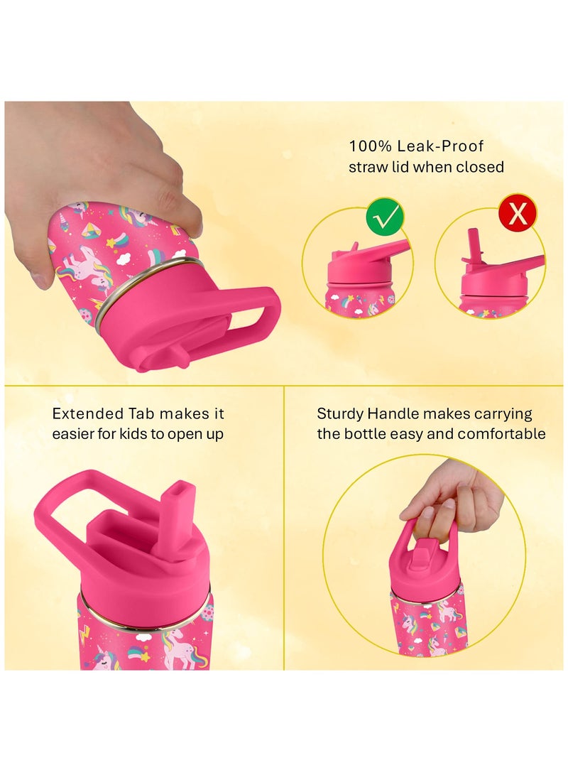 ESSEN Kids Water Bottle Stainless Steel for School Girls with Straw Vacuum Insulated Water Bottle BPA-Free Leak-Proof Baby Toddler Water Bottle Double Walled Bottle for Kids – 414 ml / 14 oz(Unicorn) - Image 5