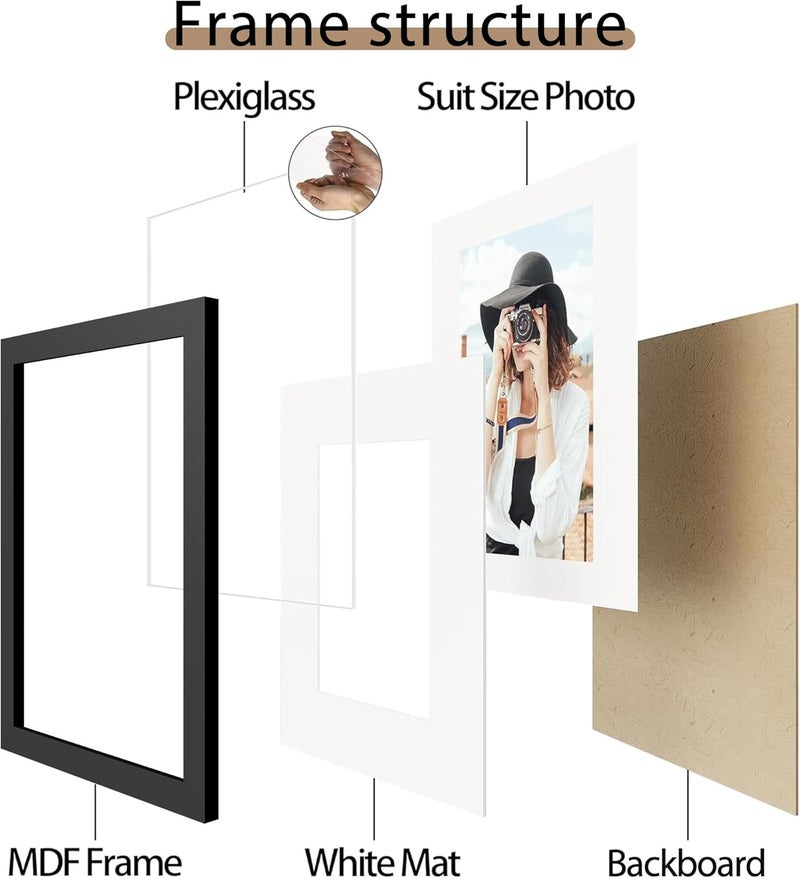 Picrit A3 Picture Frame Set of 12, Display 8.3x11.7 with Mat or 11.7 x 16.5 without Mat, Photo Frames for Wall Mounting Display, Black - Image 5