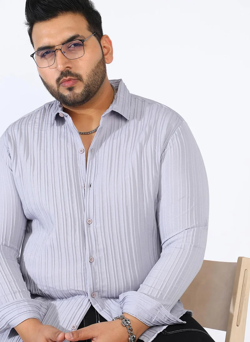 Men's Moon Grey Self-Design Striped Shirt