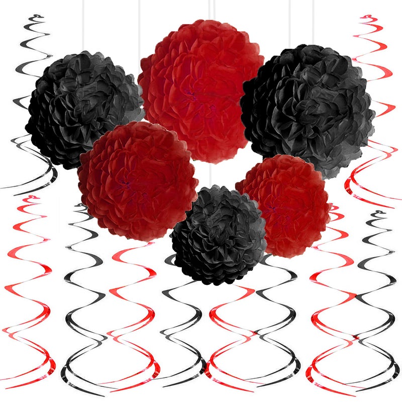 Black Red Casino Game Night Party Hanging Decorations Viva Las Vegas Baby Shower Birthday Party Foil Swirls Tissue Paper Pom Poms Flowers Wedding Party Ceiling Hangings Decorations 20Ct