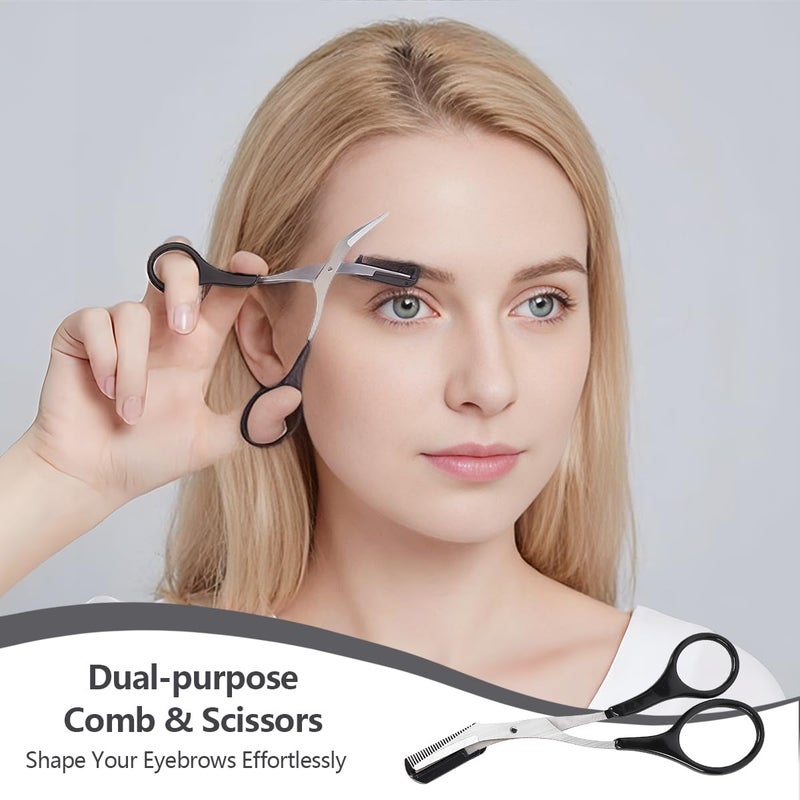 Elandy 1 PCS Men Women Professional Eyebrow Gromming Scissors-Eyelash Hair Remover Tool with Comb and Non Slip Finger Grips(Black+ Silver) - Image 5