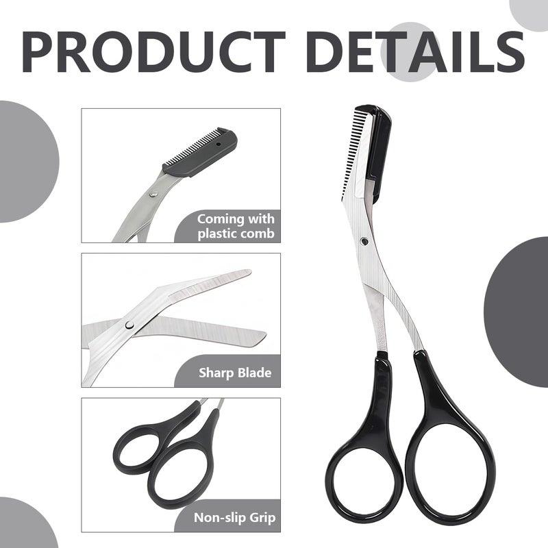 Elandy 1 PCS Men Women Professional Eyebrow Gromming Scissors-Eyelash Hair Remover Tool with Comb and Non Slip Finger Grips(Black+ Silver) - Image 3