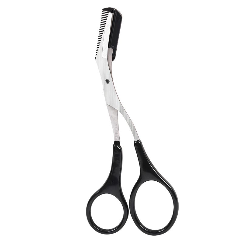 Elandy 1 PCS Men Women Professional Eyebrow Gromming Scissors-Eyelash Hair Remover Tool with Comb and Non Slip Finger Grips(Black+ Silver) - Image 1