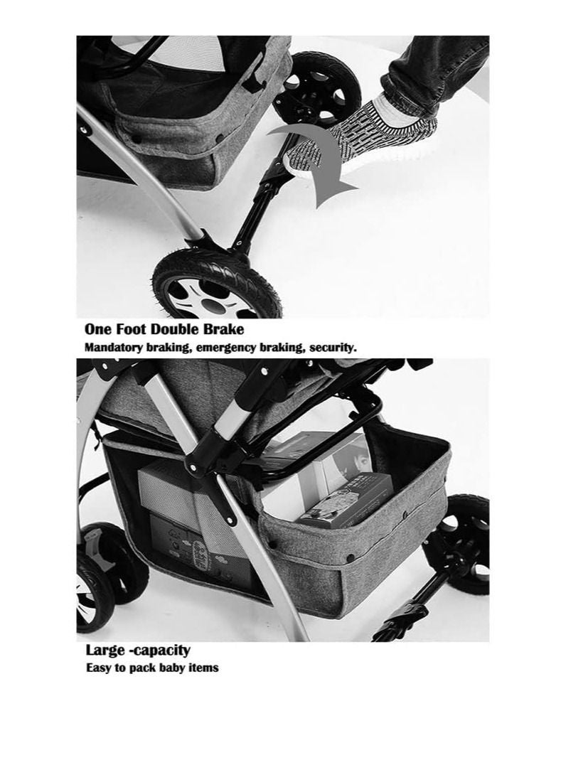 عربة أطفال قابلة للطي قابلة للتعديل ، سرير قابل للتحويل ، عربة أطفال صغيرة الحجم ، عربة أطفال بمقعد رمادي - Image 2